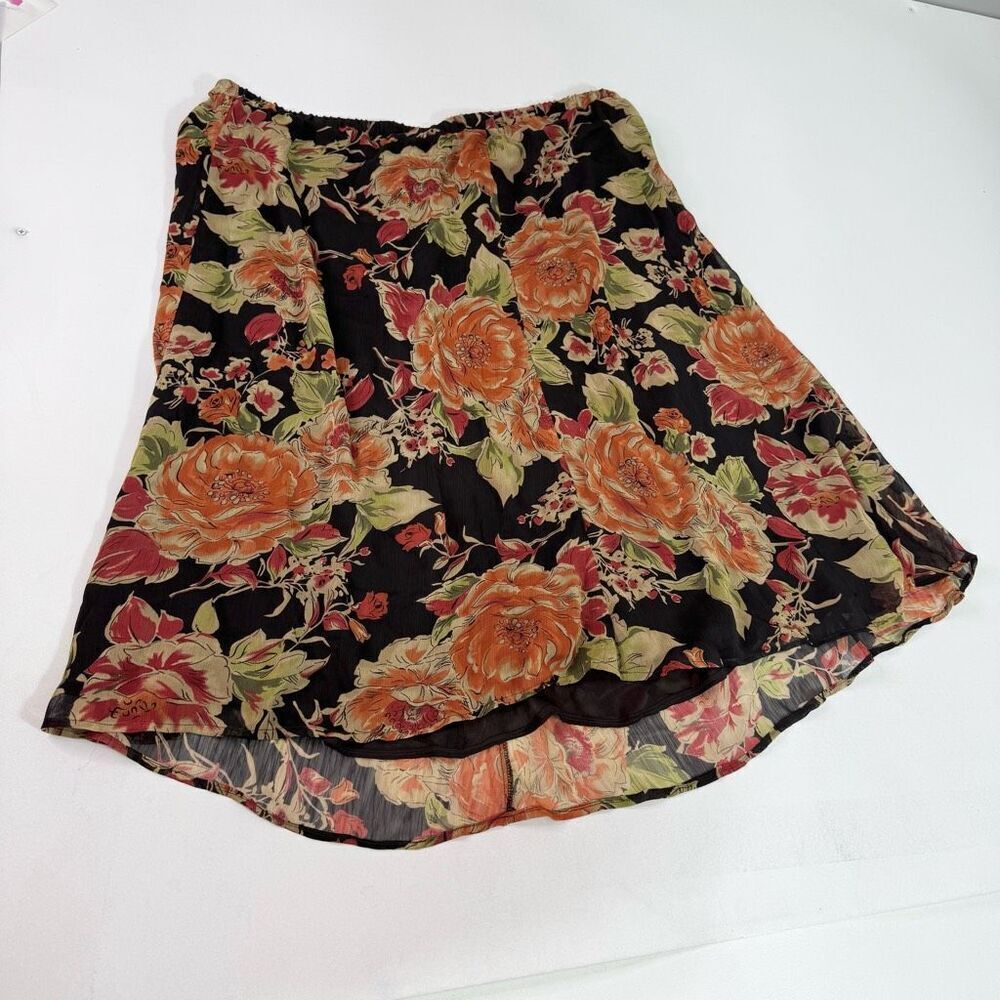 Serengeti Midi‎ Skirt Women 2x Floral Lined Elastic Waist Pull On Flowy Romantic